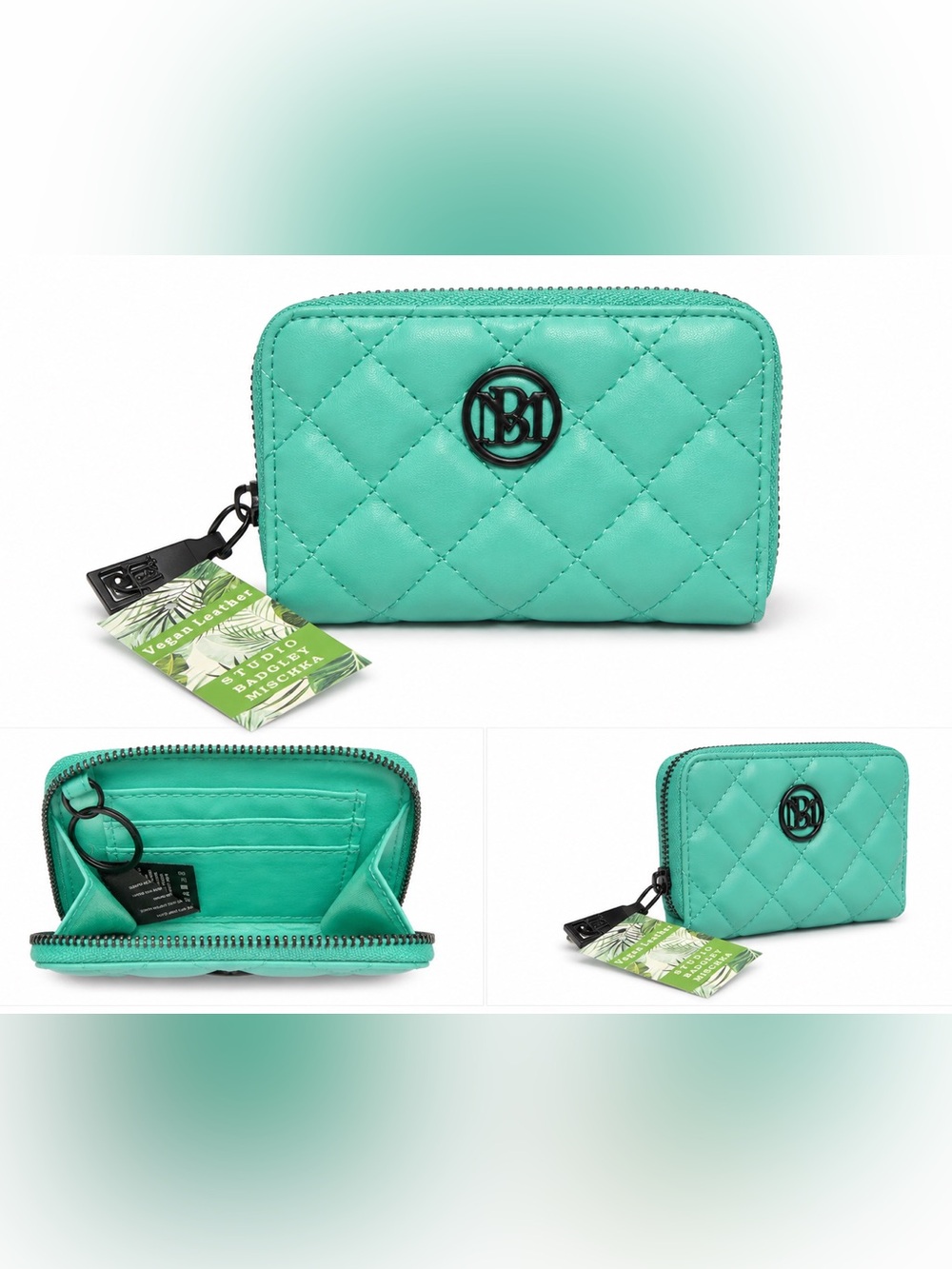 Badgley Mischka Quilted Zip Around Wallet - Teal Green